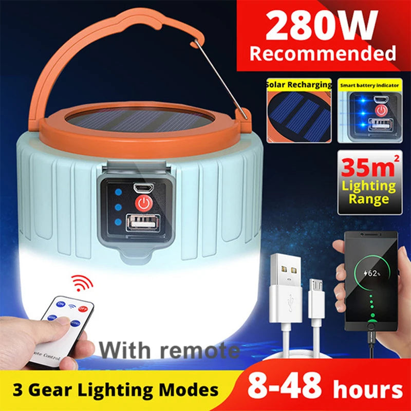 Solar LED Camping Light Waterproof Outdoor Emergency Tent Lights Portable USB Rechargeable Tent Lamp Market Energy Saving Bulb