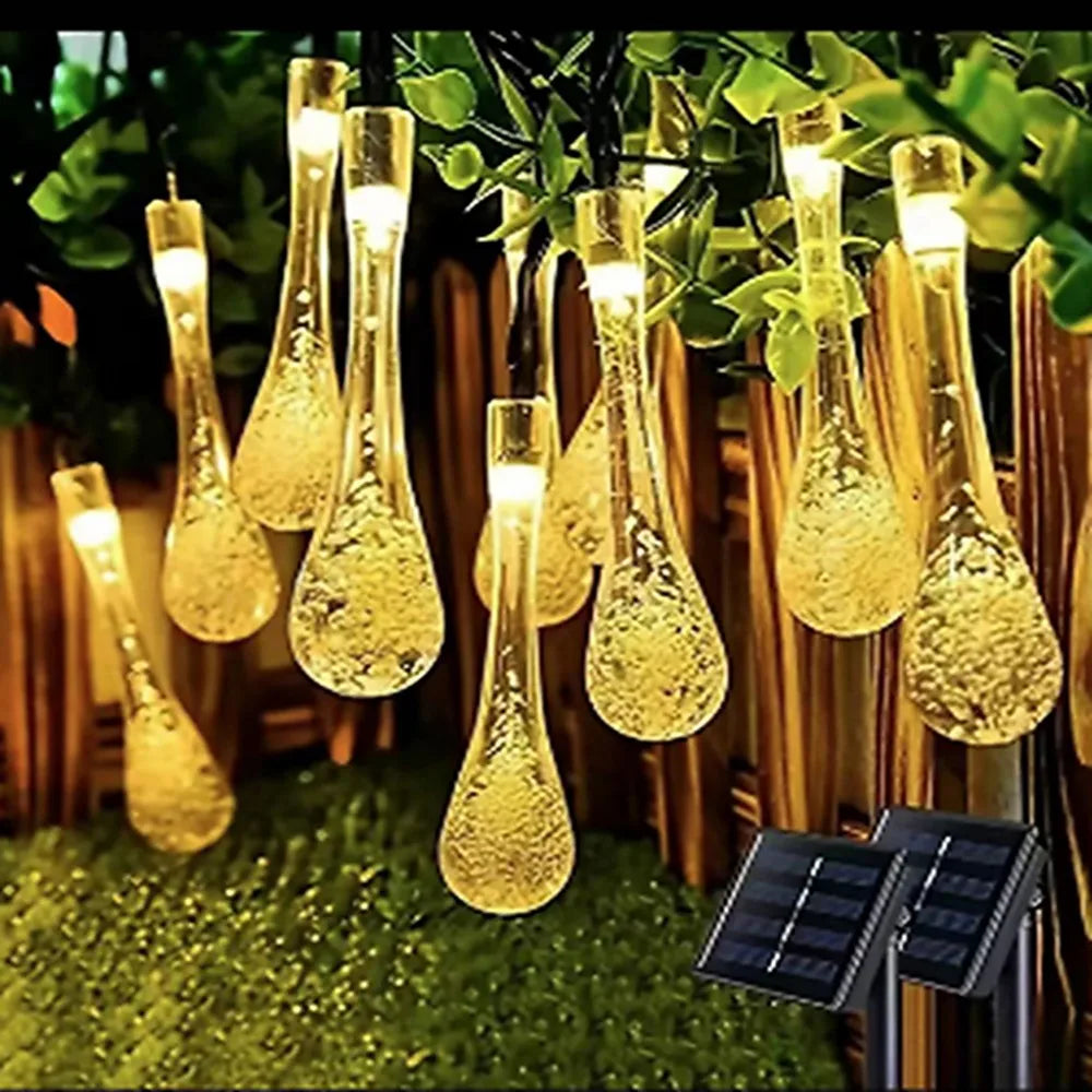LED Light Solar Powered Water Droplet Style String Lamp Outdoor Waterproof Festival Decoration Bubble Fun Fashion