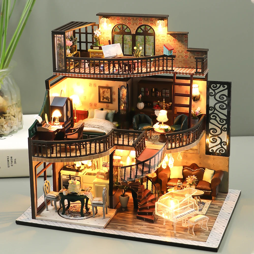 Doll House Miniature Furniture Diy Wood Dollhouse Miniatures Children Toys Girl Birthday Gifts Diorama Christmas Toy Gift