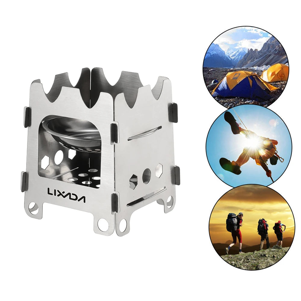 Lixada Titanium Outdoor Camping Stove Portable Ultralight Folding Wood Stove Pocket Stove Camping Fishing Hiking