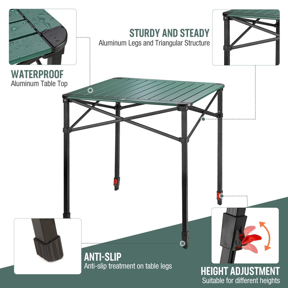 VILLEY 70X70CM Aluminum Folding Square Table with Carry Bag Height Adjusted Outdoor Furniture for RV Garden Camping Picnic