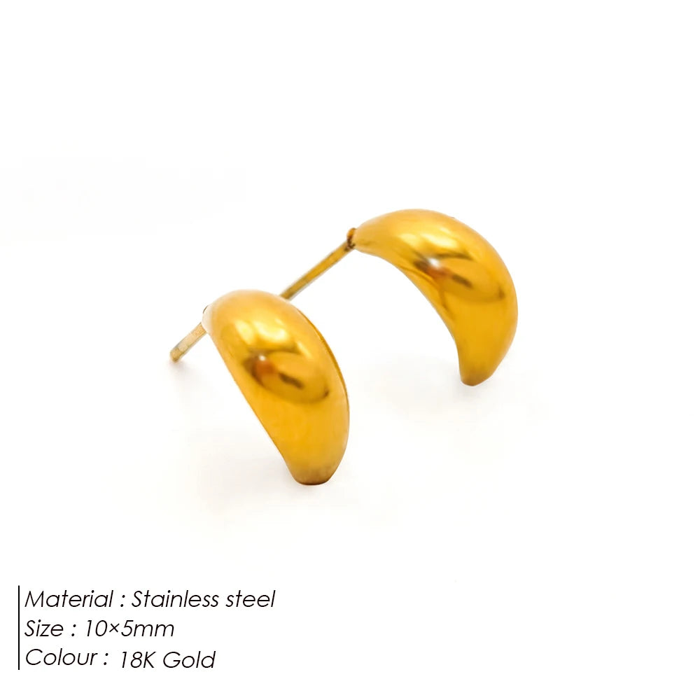 eManco Steel color Gold color Simple Women Chunky Hoops Earrings Gift Fashion Jewelry Stainless Wives Round Smooth Thick Hoop