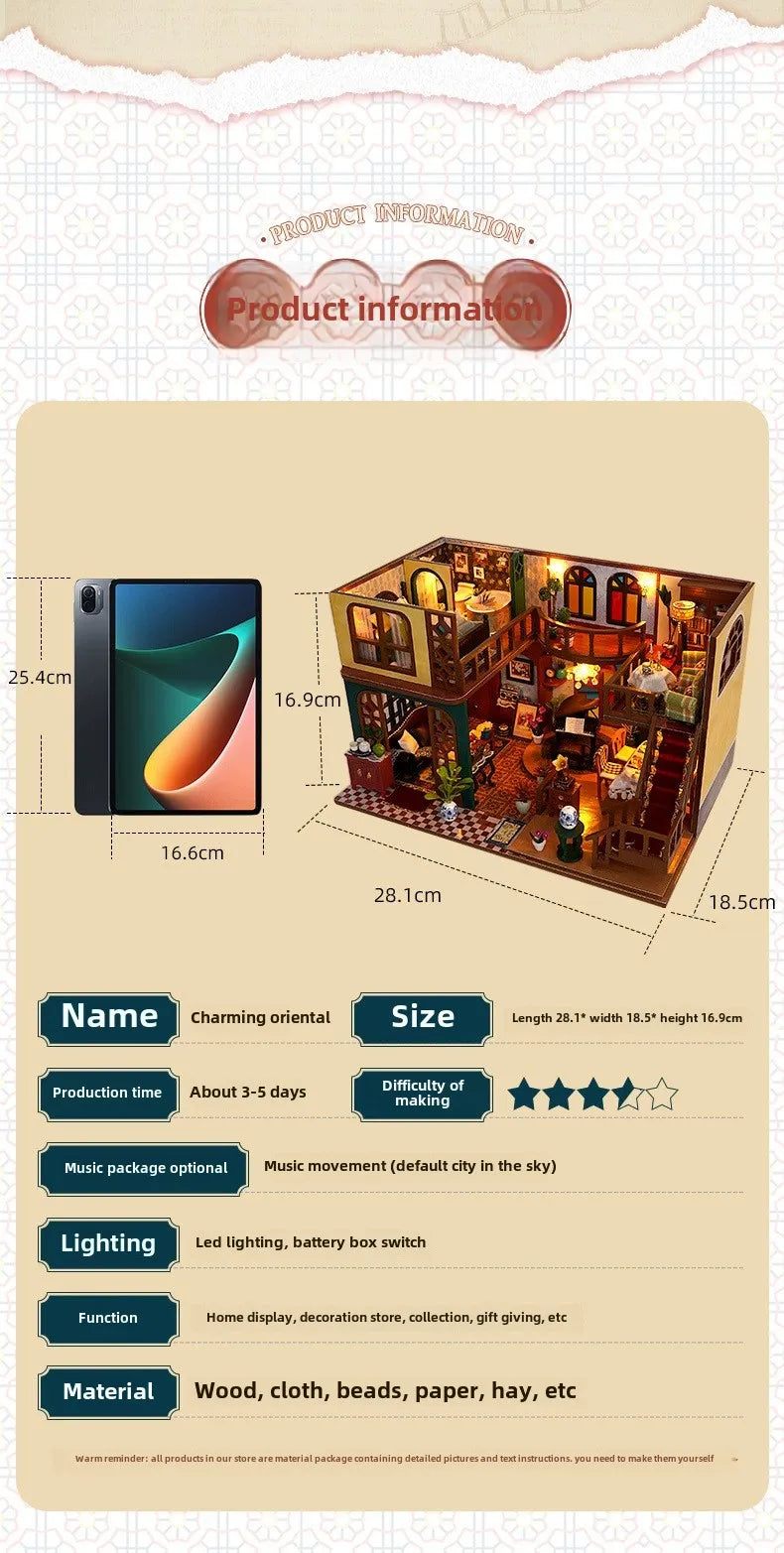 Chinese Wind DIY Dollhouse Loft House Model dollhouse miniatures
