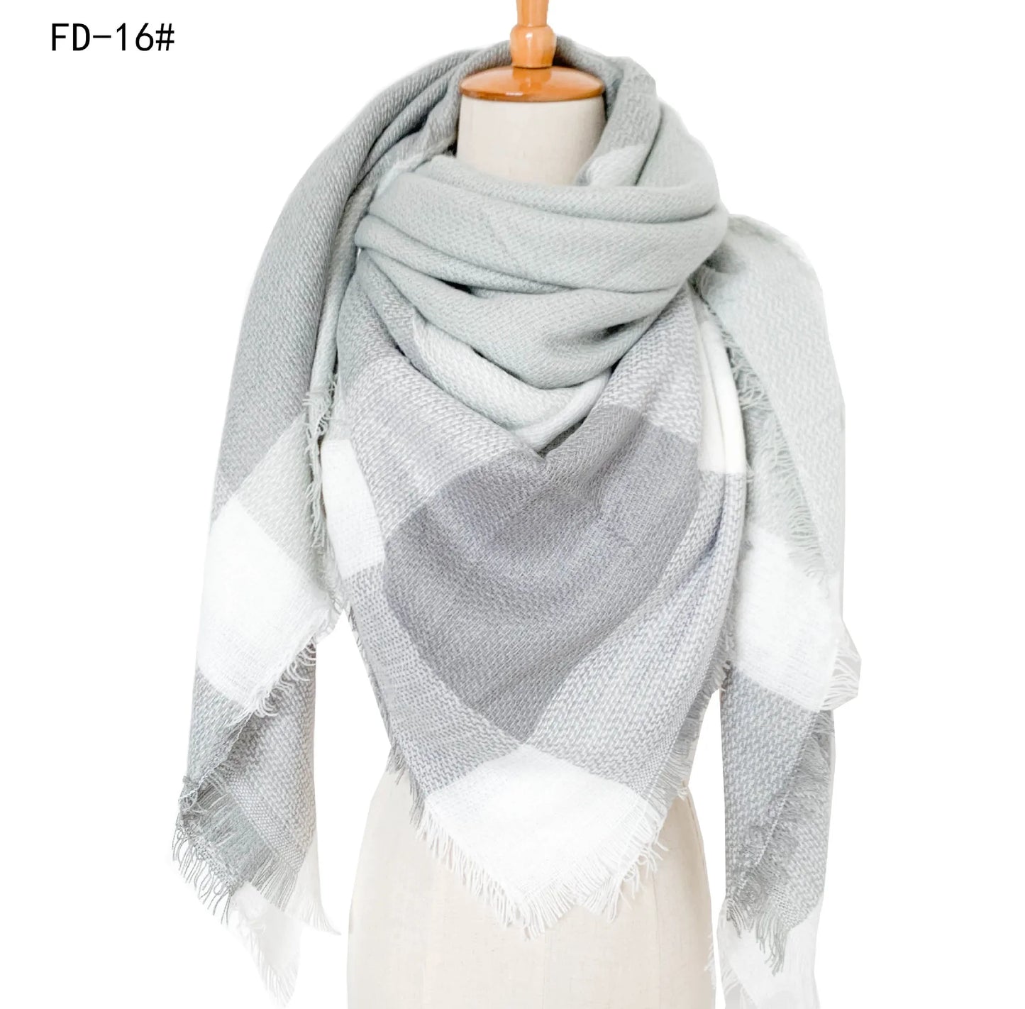 2024 New European and American Autumn and Winter New Yellow Grey Imitation Cashmere Large Grid Square Scarf, Women's Large Size