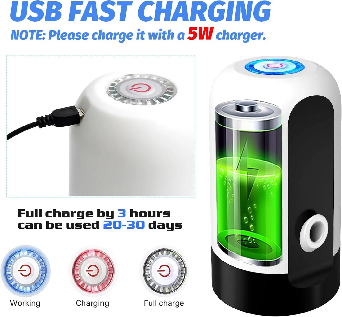 Water Bottle Pump 5 Gallon Portable Electric Water Dispenser Switch Mini Water Jug Dispenser for Camping Kitchen Home Kitchen