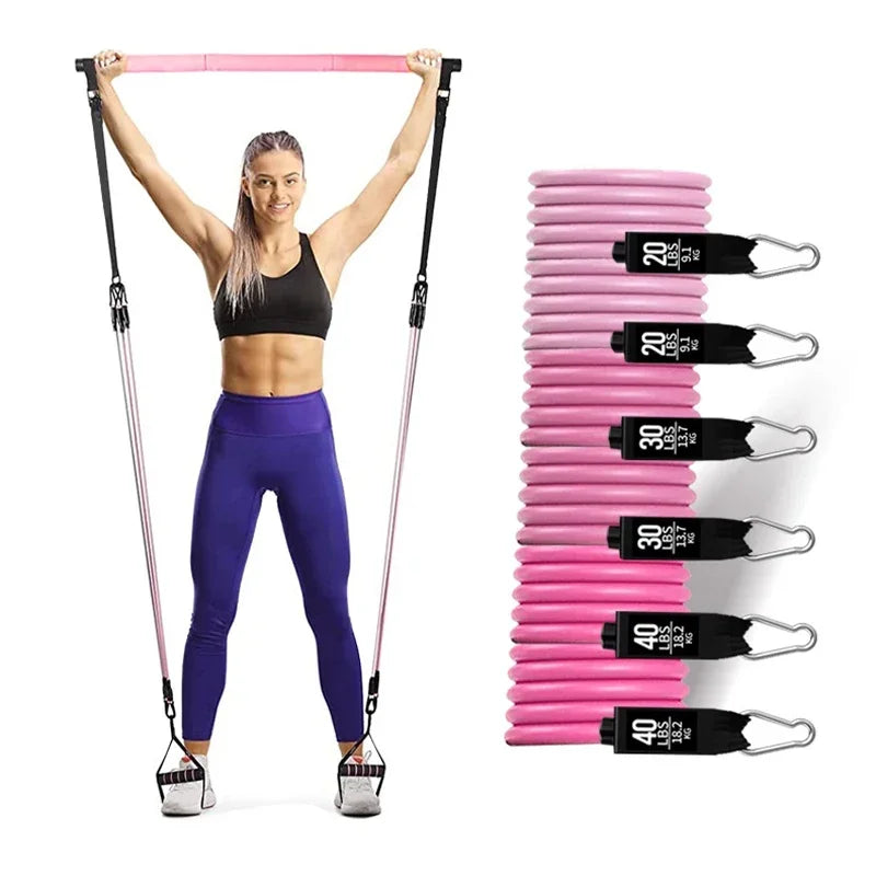 Portable Pilates Bar Kit with Resistance Bands Set 180LBS Bodybuilding Elastic Bands Fitness Stick Sports Pull Rope Workout Bar