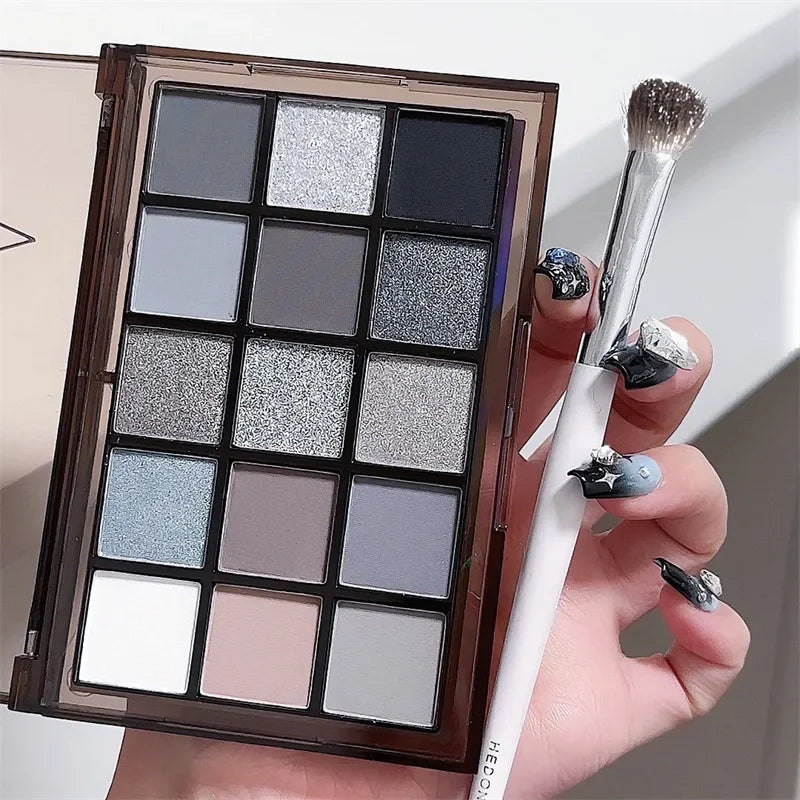 15Colors Cool Toned Eyeshadow Palette Black Smokey Eye Glitter Eyeshadow Shadow Eye Pigments Matte Palette Palett Palette S K4W5