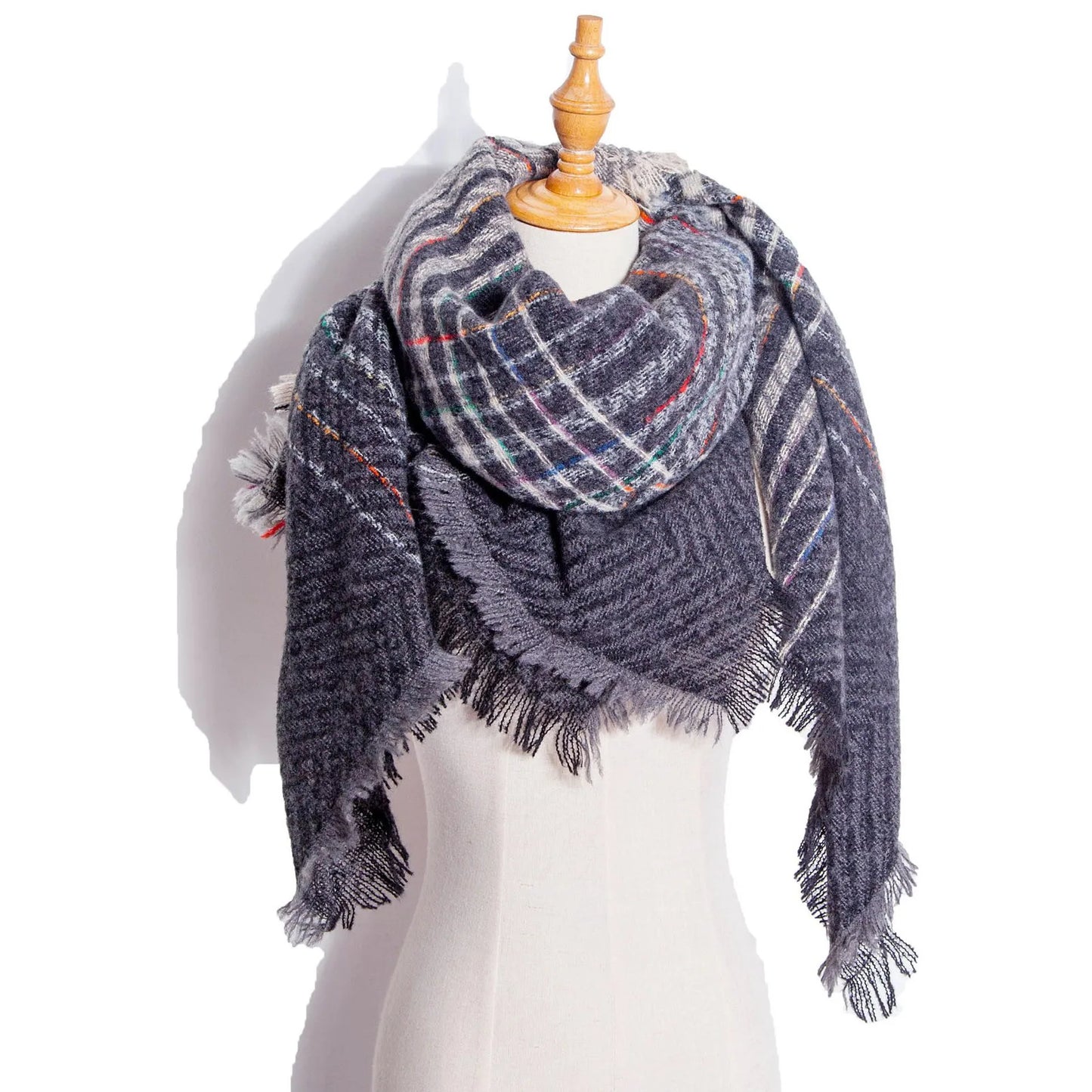 Autumn Winter Plaid Scarf Shawl Women Knitted Triangle Scarves Bandana Lady Warm Blanket Shawls Wraps Neck Scarfs