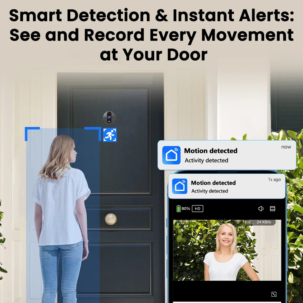 2K Tuya Digital Peephole Viewer WiFi Doorbell Camera Cat Eye Door Bell Outdoor Monitor with 32GB Memory Card Support Smart Life