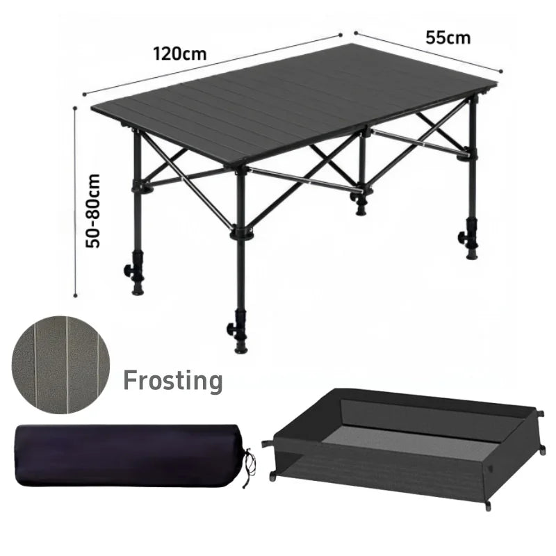 Outdoor Folding Long Table Practical Height Adjustable Camping Table Portable Lightweight Roll Tables With Storage Drawer