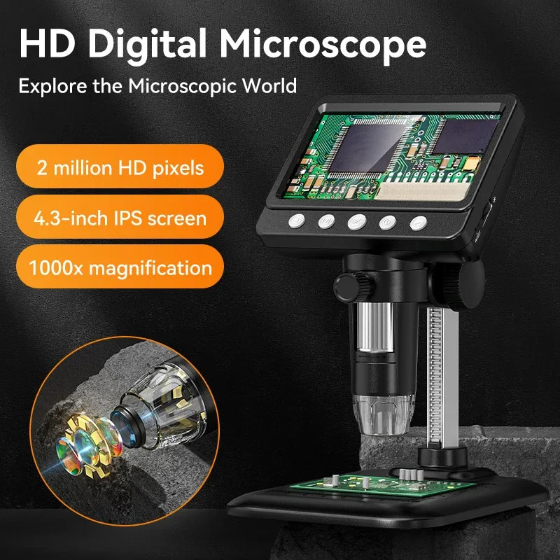 4.3inch LCD Digital Microscope 1000X Video Microscope for Adult with 8LEDs Soldering Microscope for Repair,pcb,plants Microscope