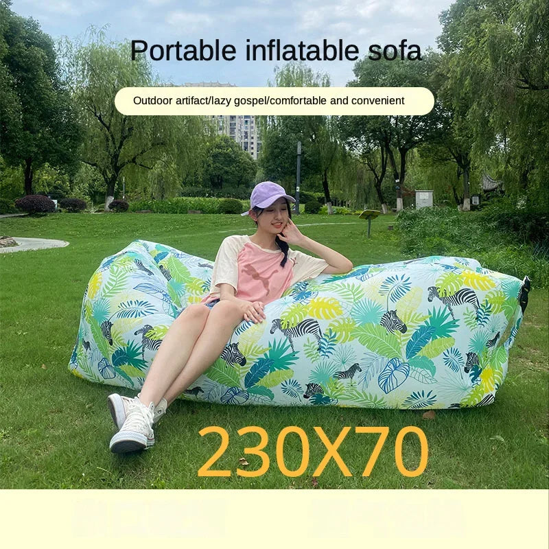 Lazy inflatable sofa Portable folded Fabric air storage sofa cushion outdoor picnic inflatable sofa mat inflatable garden bed