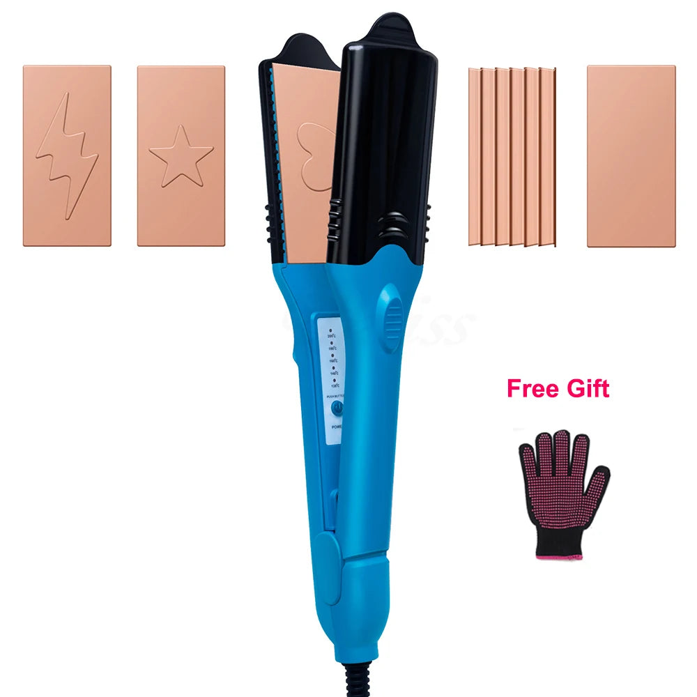 3D Hair Imprinting Curling Iron Hair Straightener Ceramic Crimpers Wavers Curler with 5 Different Plates 3D Embossing Iron