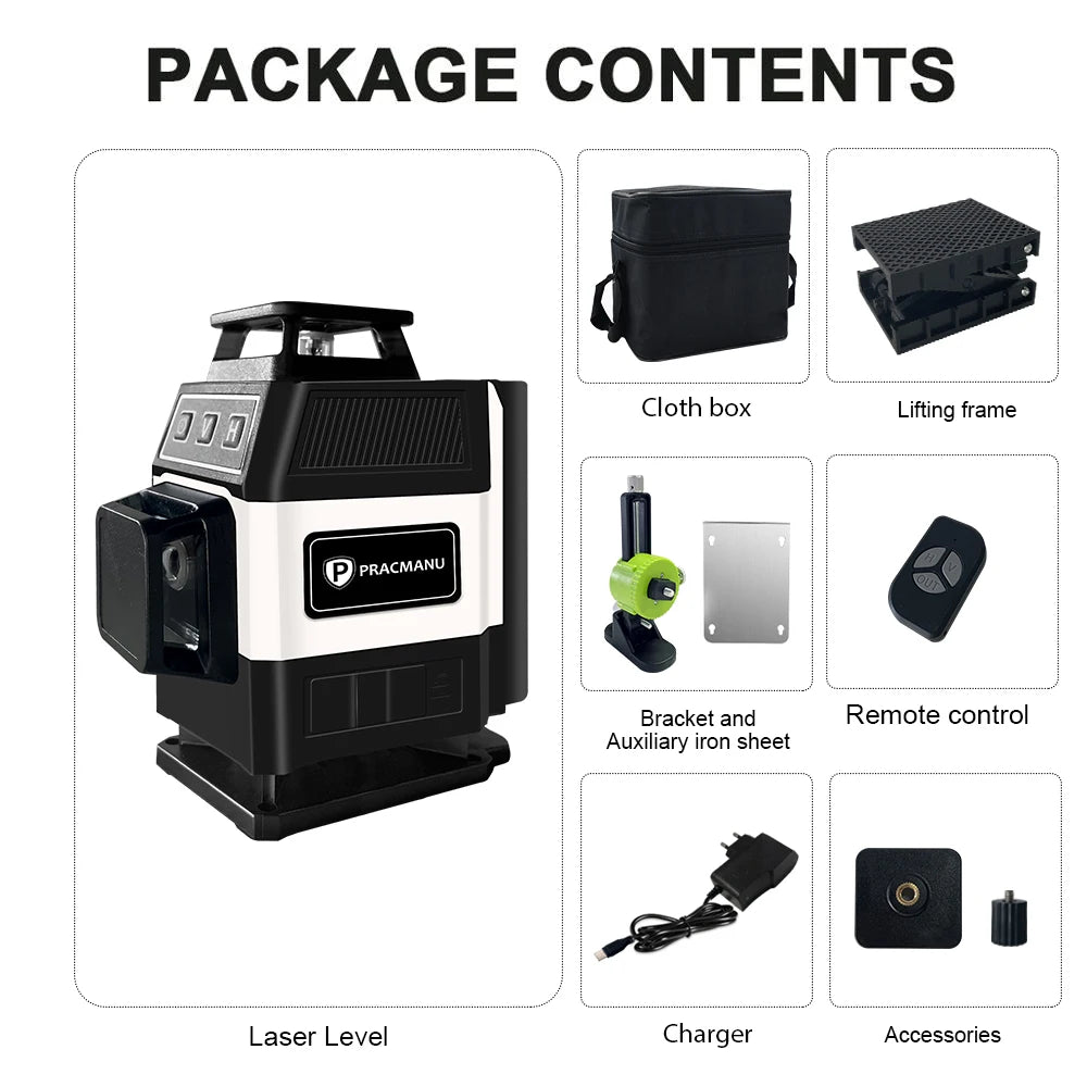 Pracmanu Mini 16 Lines 4D Laser Level Green Lines Self-Leveling Horizontal and Vertical Powerful Green Beams Laser Level