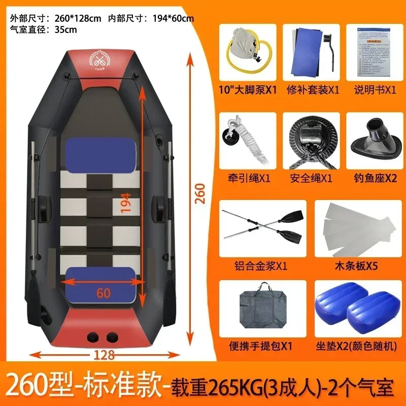 IHOMEINF 1.75~3.6m Inflatable Fishing Boat PVC 0.7mm Thickened Kayak Canoe 1~6 Persons Rubber Drifting Boat