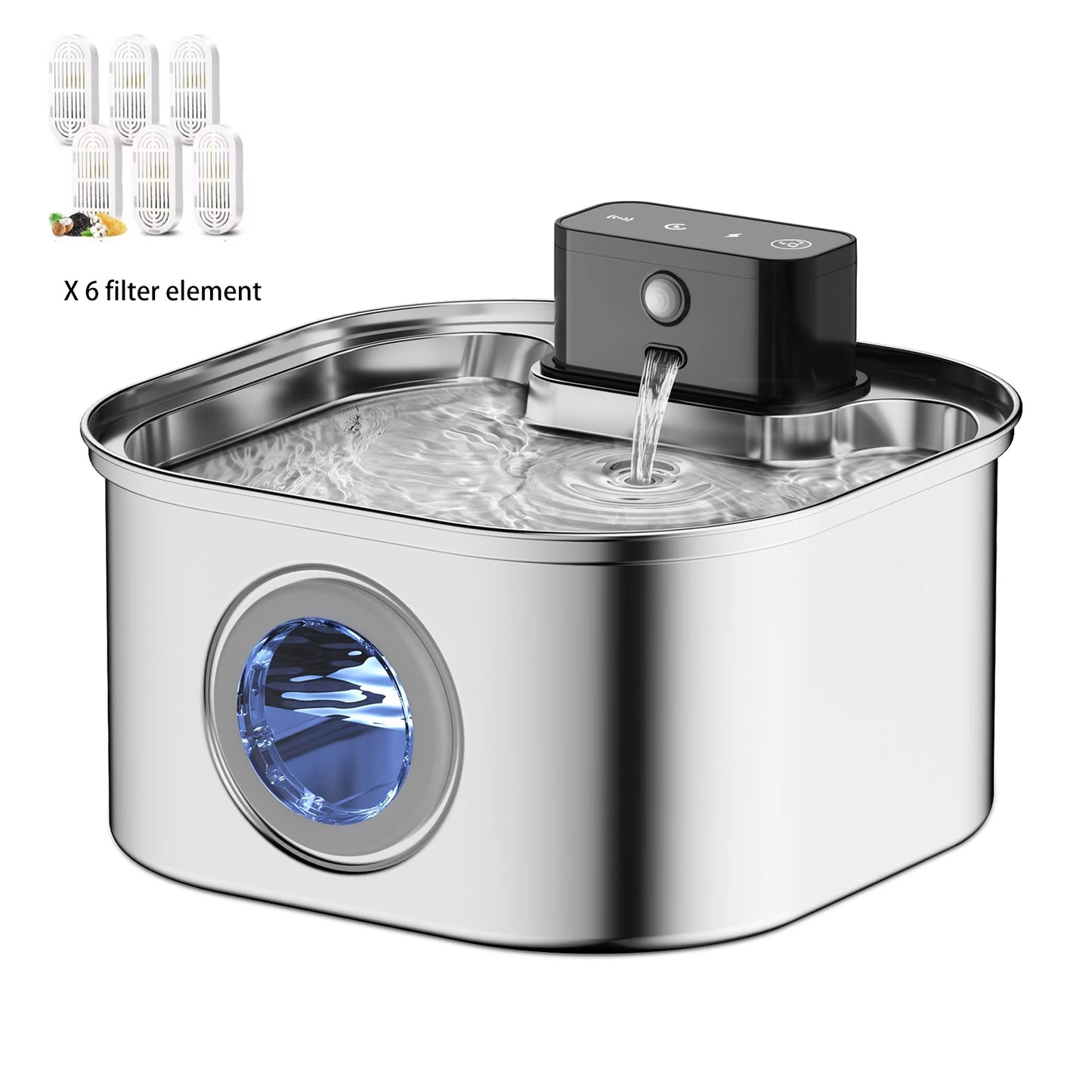 3.2L/108oz Wireless Charging Sensor Cat Water Feeder Stainless Steel Cat Dog Water Fountain Silent Water Level Window No Plug