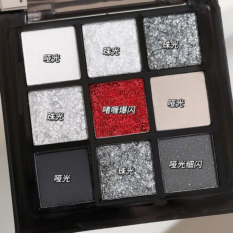 Black Red Punk Smoked 9 Colors Eyeshadow Pearl Cold Dark Color Makeup Eyeshadow Palette Lasting Waterproof Glitter Eye Shadow
