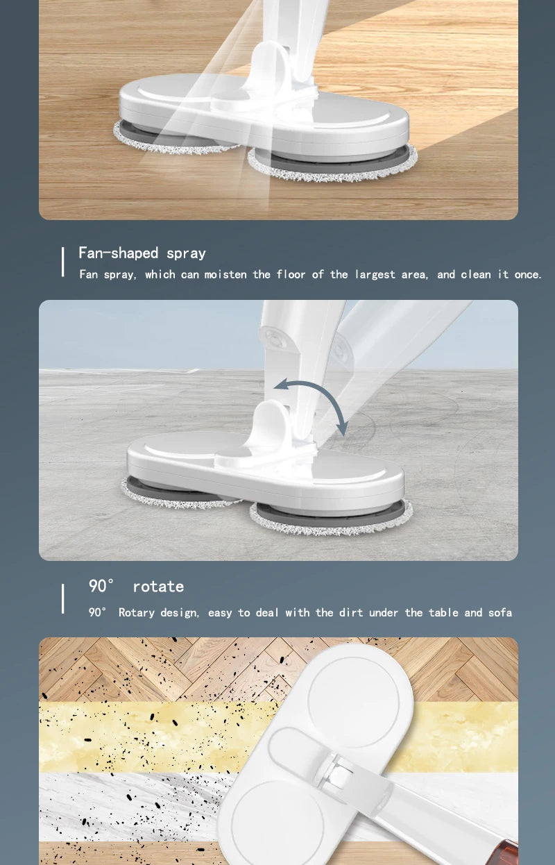 Electric Mop Dual-Motor Low Noise Electric Spin Mop with Water Tank USB Charging Cordless Handheld Mops Floor Cleaning Tool