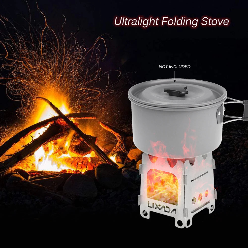 Lixada Titanium Outdoor Camping Stove Portable Ultralight Folding Wood Stove Pocket Stove Camping Fishing Hiking