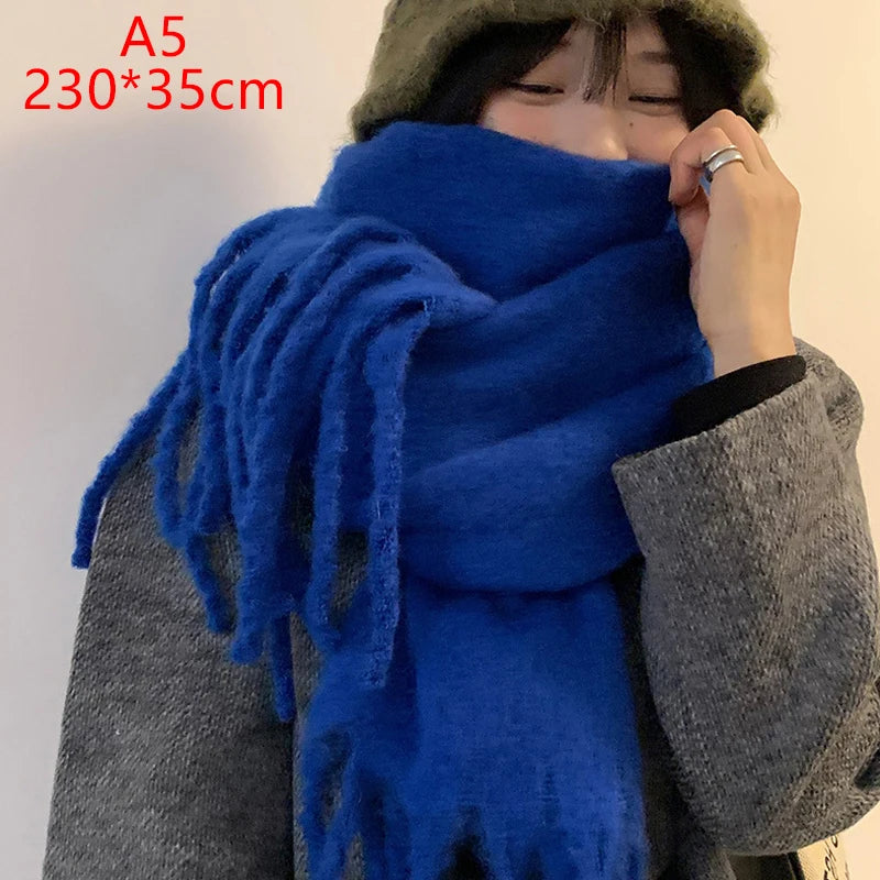 Luxury Cashmere Bright Solid Colors Women Scarf Winter Shawl and Wrap Bandana Pashmina Tassel Female Foulard Thick Blanket