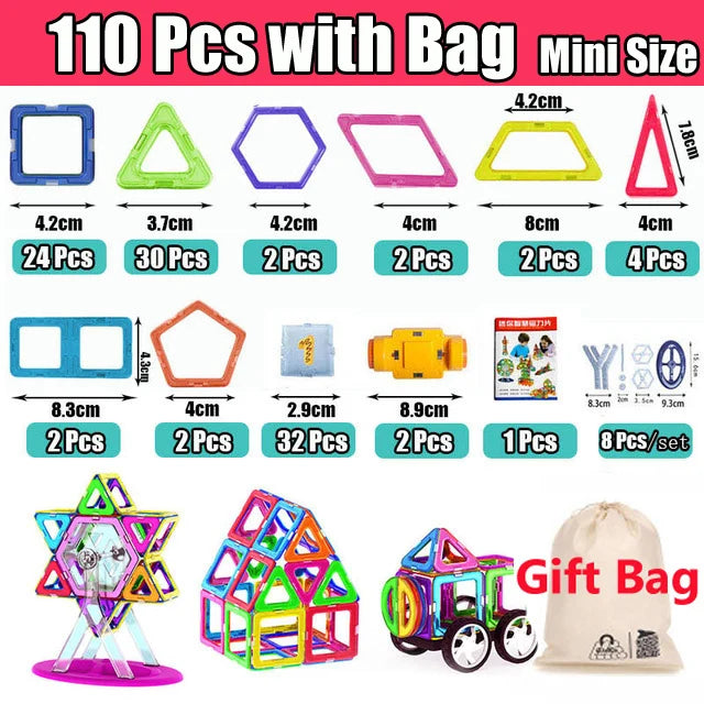 110-184pcs Mini Size Magnetic Constructor Designer Set Magnetic Building Blocks Magnet Bircks Educational Toys For Children Gift