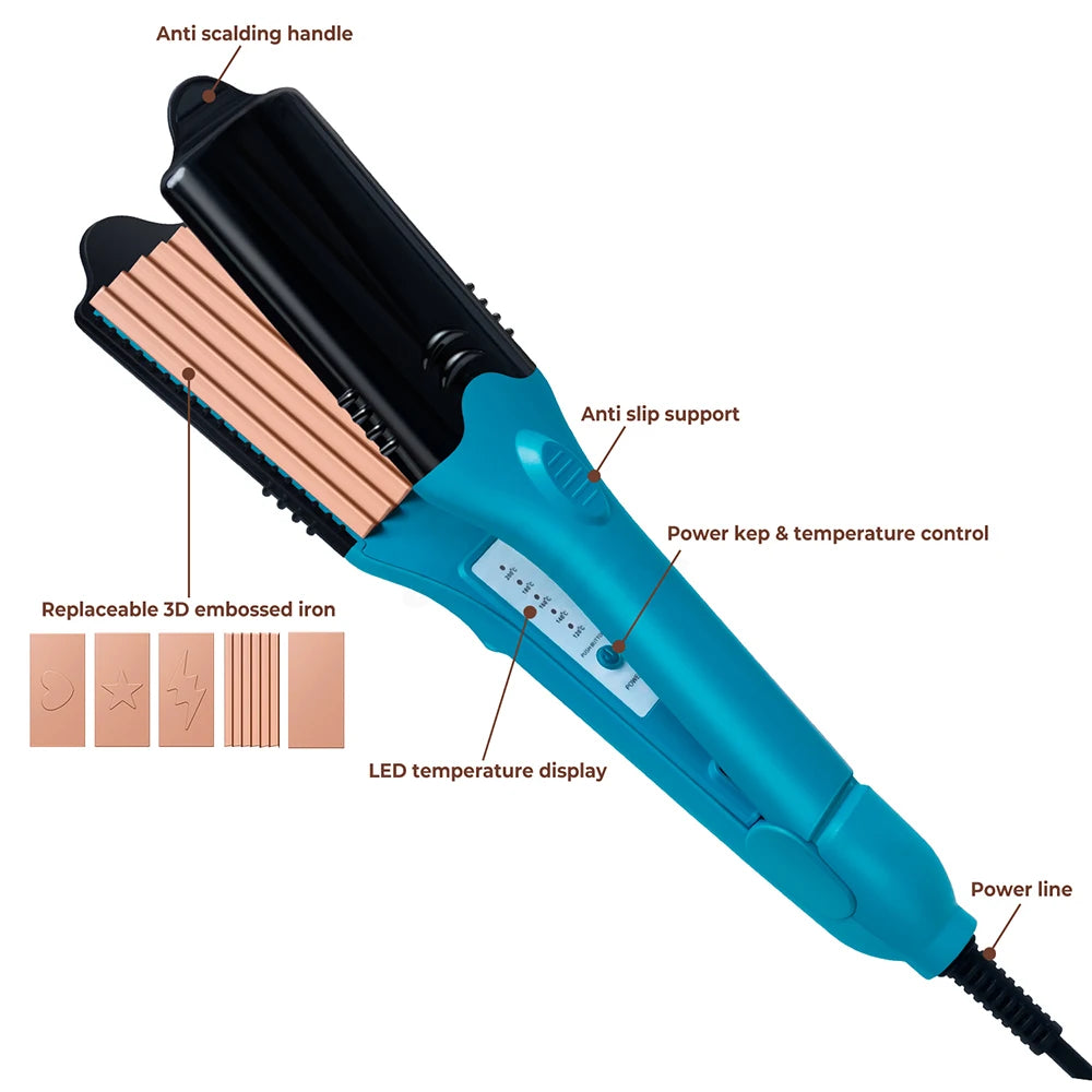 3D Hair Imprinting Curling Iron Hair Straightener Ceramic Crimpers Wavers Curler with 5 Different Plates 3D Embossing Iron