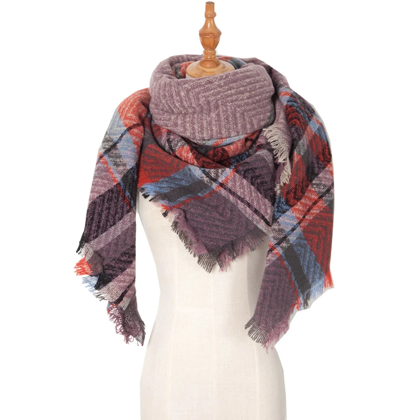 Autumn Winter Plaid Scarf Shawl Women Knitted Triangle Scarves Bandana Lady Warm Blanket Shawls Wraps Neck Scarfs