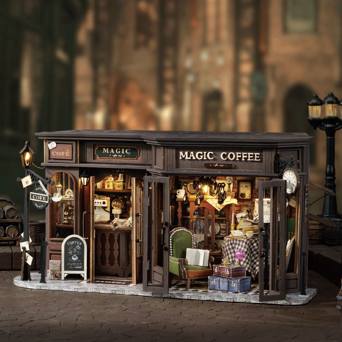 Diy Wooden Doll Houses Magic Coffee Shop Casa Miniature Building Kit Villa Dollhouse With Furniture Led Lights For Girls Gifts