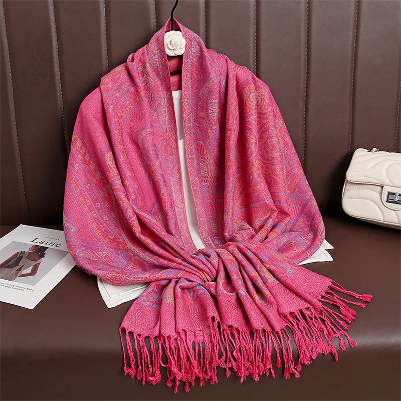 Women Paisley Scarf Cashmere Feeling Pashmina Shawls Tassel Hijab Head Wraps Femme Winter Scarves Foulard Bufanda 2024