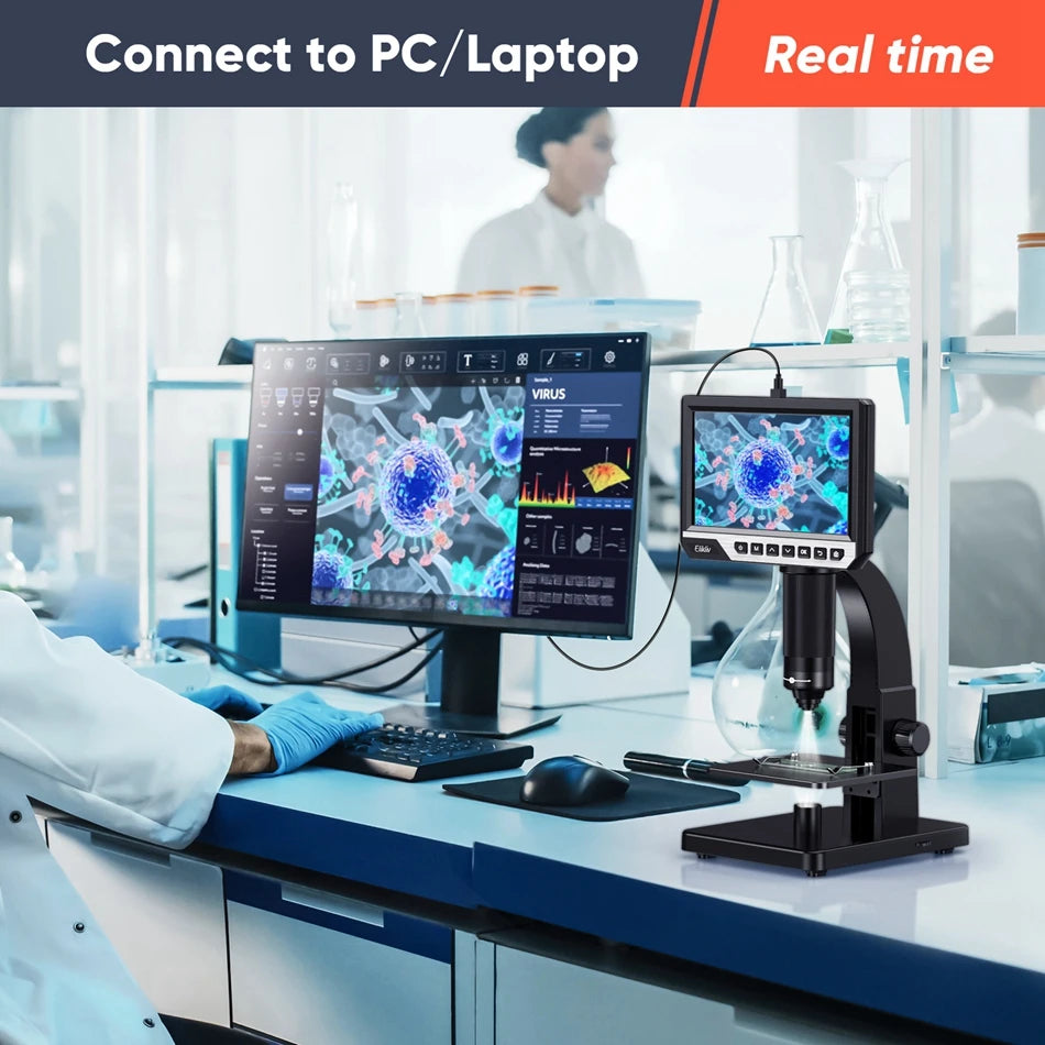 Elikliv EDM11S Digital Microscope 2000X 7" IPS 12MP 1080P Lab Biological Microscope Camera Dual Lens With Remote Control