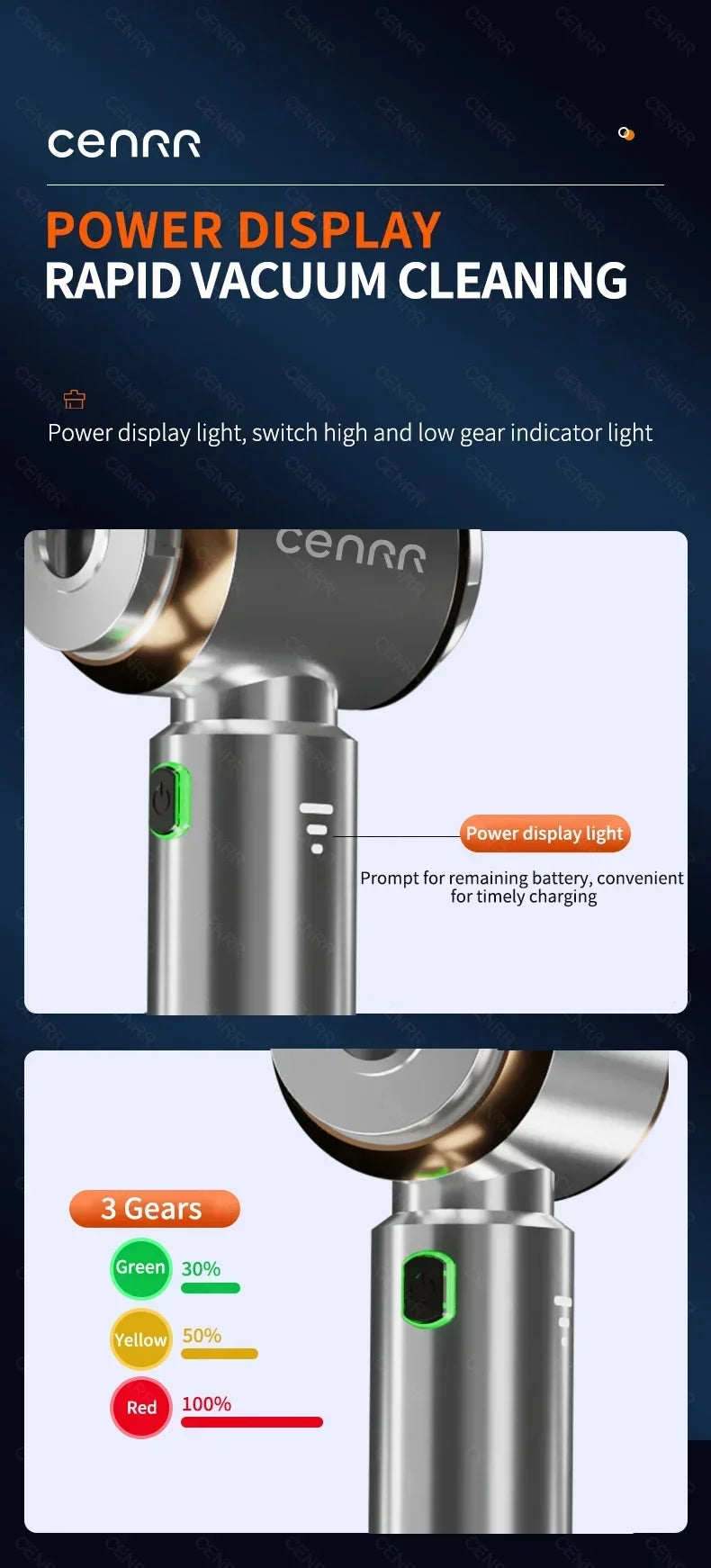 CENRR 998000PA Car Vacuum Cleaner Strong Suction Cordless Wireless Cleaner Handheld Portable Vacuum Cleaner Cleaning Machine