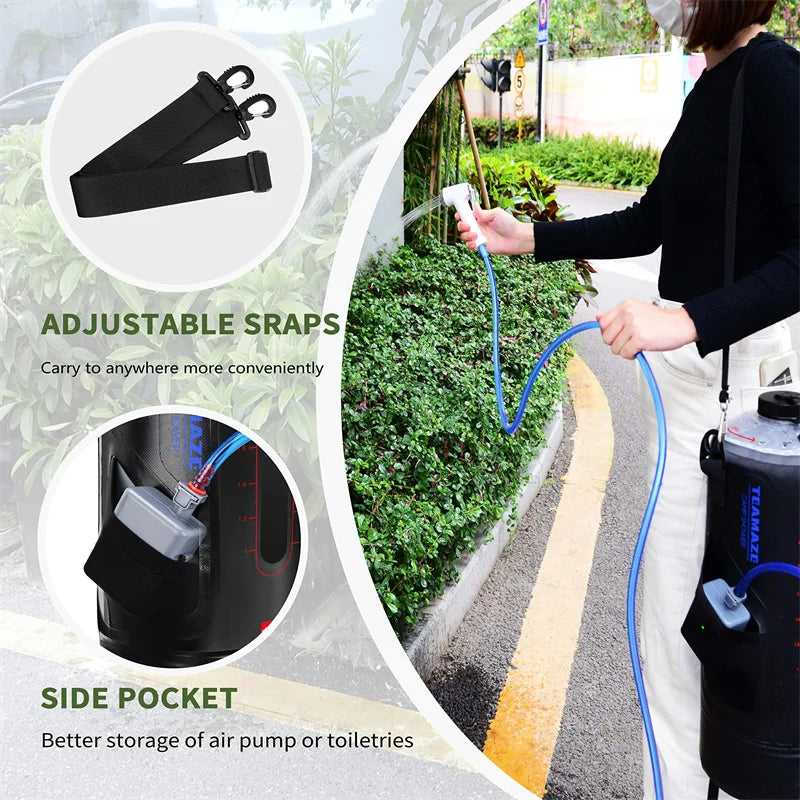Camping Shower Bag Heated Folding Outdoor Bath Water Bag PVC Inflatable Auto Pressure Pump For Travel Hiking Washing Tools