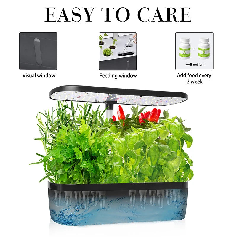 6-Plants Indoor Hydroponics System Herb Planting Pot/Black Planters Kit Led Plant Lamp Soilless Cultivation Vegetable Box
