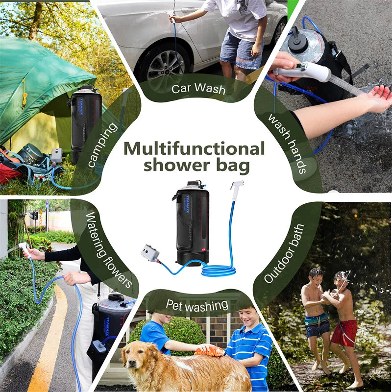 Camping Shower Bag Heated Folding Outdoor Bath Water Bag PVC Inflatable Auto Pressure Pump For Travel Hiking Washing Tools