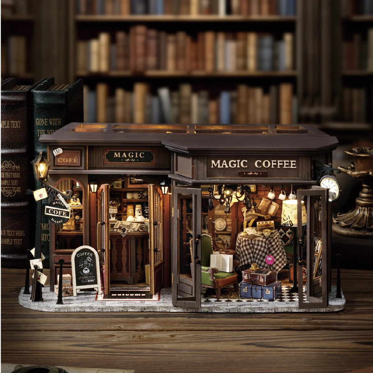 Diy Wooden Doll Houses Magic Coffee Shop Casa Miniature Building Kit Villa Dollhouse With Furniture Led Lights For Girls Gifts