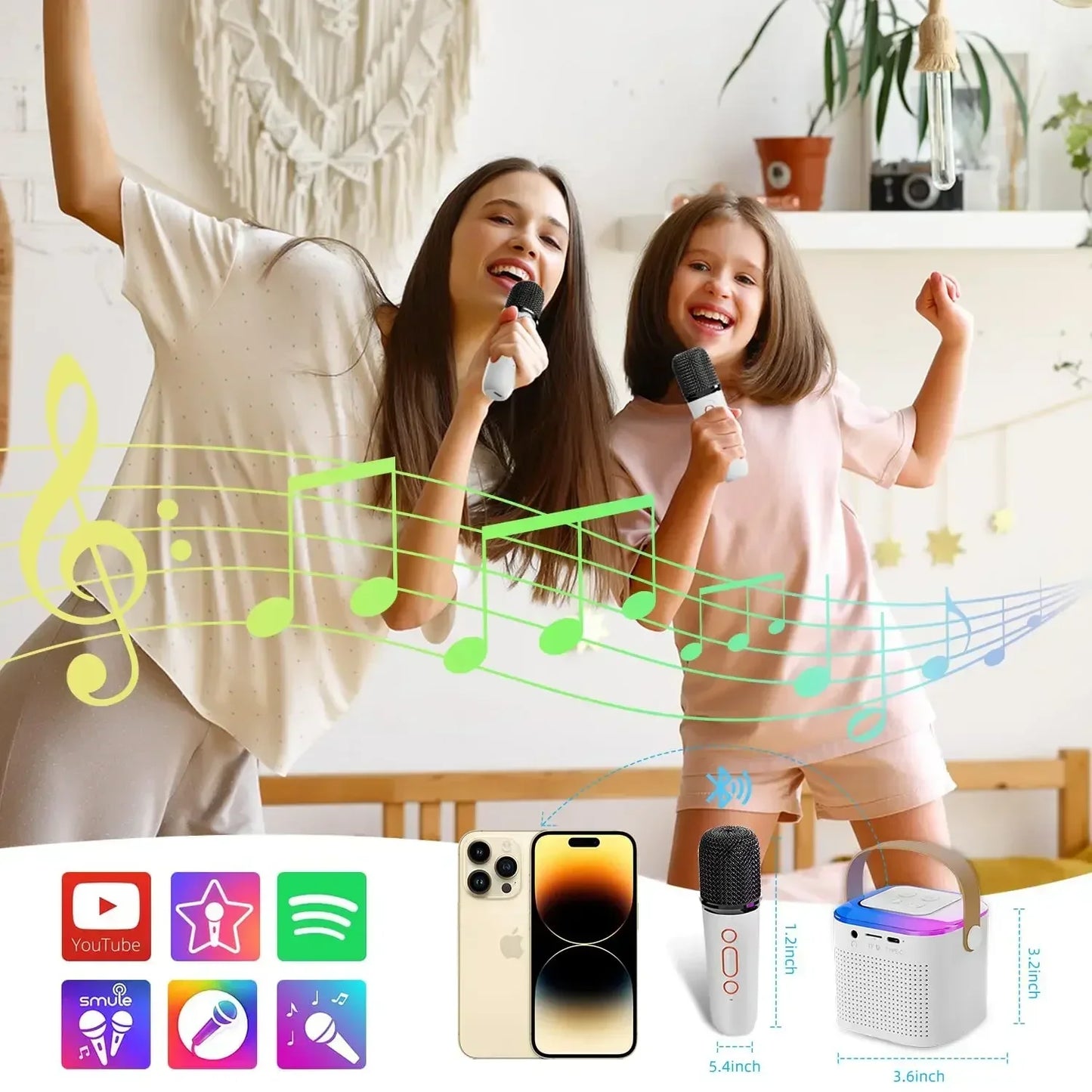 Portable Karaoke Machine Y1 KTV Bluetooth System Wireless Dual Microphones HIFI Stereo Sound RGB LED Lights Live Home For Party