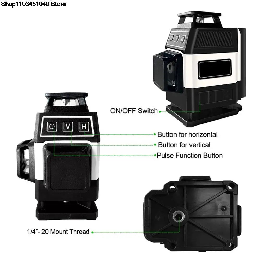 16 Lines Mini 4D Laser Level Green Lines Self-Leveling Horizontal and Vertical Powerful Green Beams Laser Level