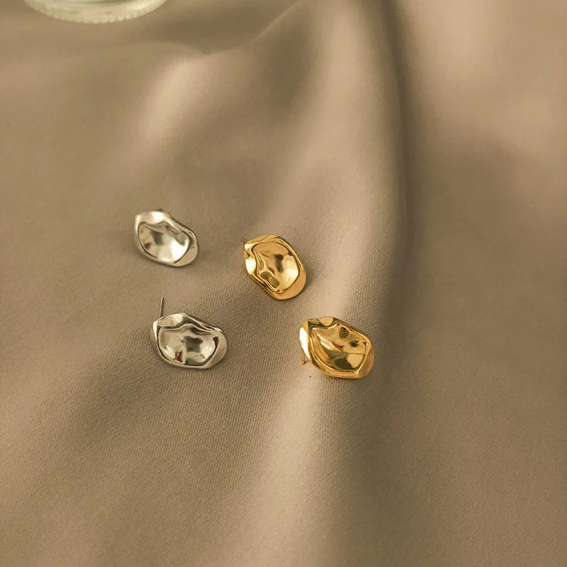 Uneven Metal Stud Earrings for Women Irregular Geometry Simple Small Earrings Golden Silver Color Party Trendy Jewelry Gift