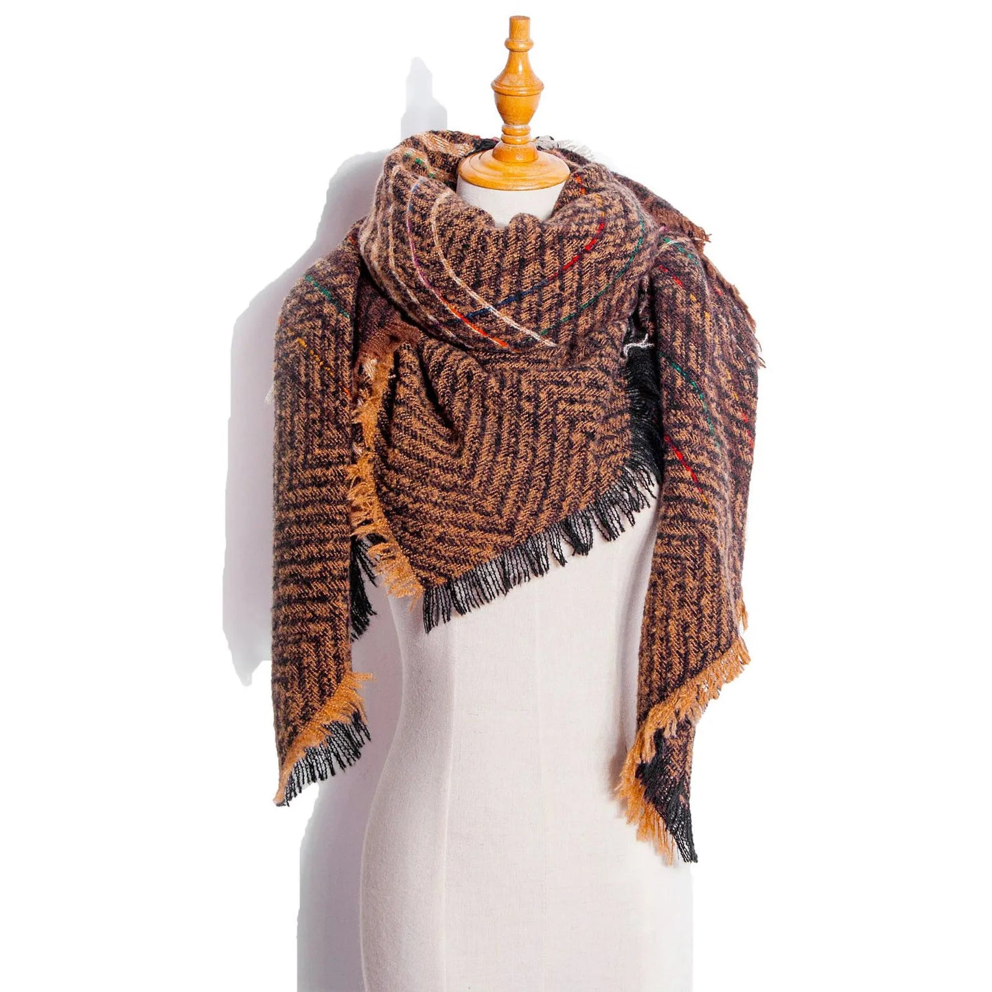 Autumn Winter Plaid Scarf Shawl Women Knitted Triangle Scarves Bandana Lady Warm Blanket Shawls Wraps Neck Scarfs