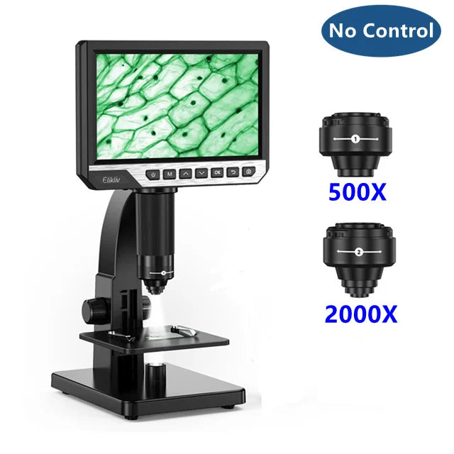 Elikliv EDM11S Digital Microscope 2000X 7" IPS 12MP 1080P Lab Biological Microscope Camera Dual Lens With Remote Control