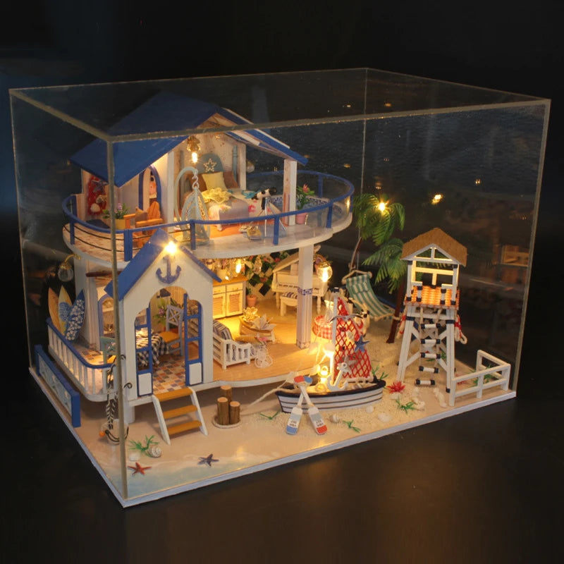 Miniature Diy Doll House Wooden Miniature Handmade Dollhouses Furniture Kit Handmade Toys For Children Girl Gift Legend Blue Sea