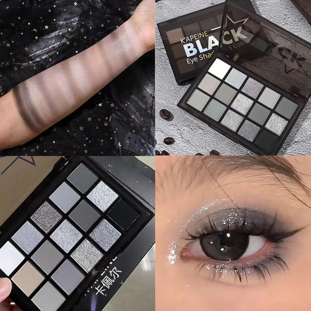 15 Colors Smokey Black Eyeshadow Palette Dark Grey Shimmer Matte Eye Shadow Pallet Smokey Eyeshadow for Goth Makeup