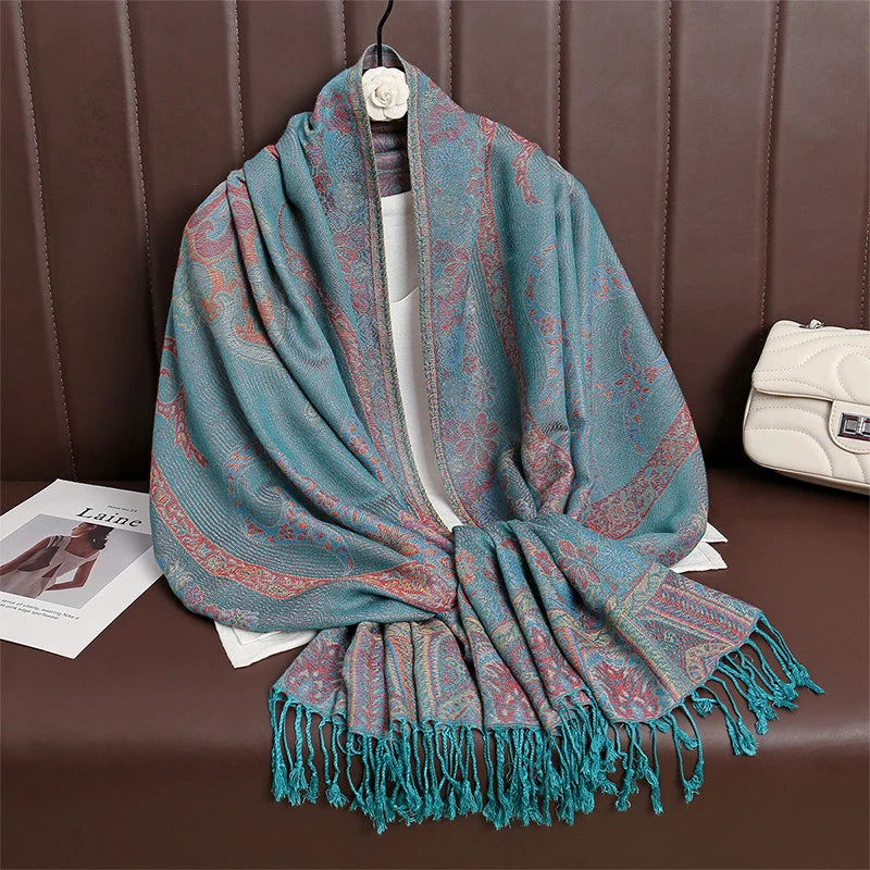 Women Paisley Scarf Cashmere Feeling Pashmina Shawls Tassel Hijab Head Wraps Femme Winter Scarves Foulard Bufanda 2024