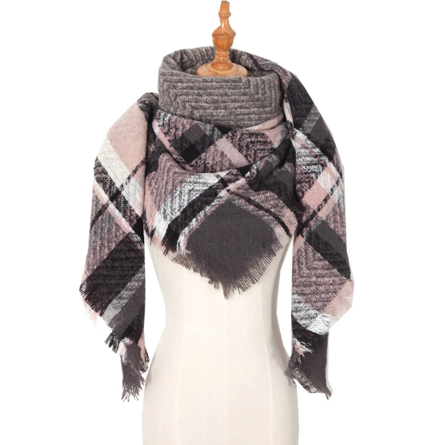 Autumn Winter Plaid Scarf Shawl Women Knitted Triangle Scarves Bandana Lady Warm Blanket Shawls Wraps Neck Scarfs