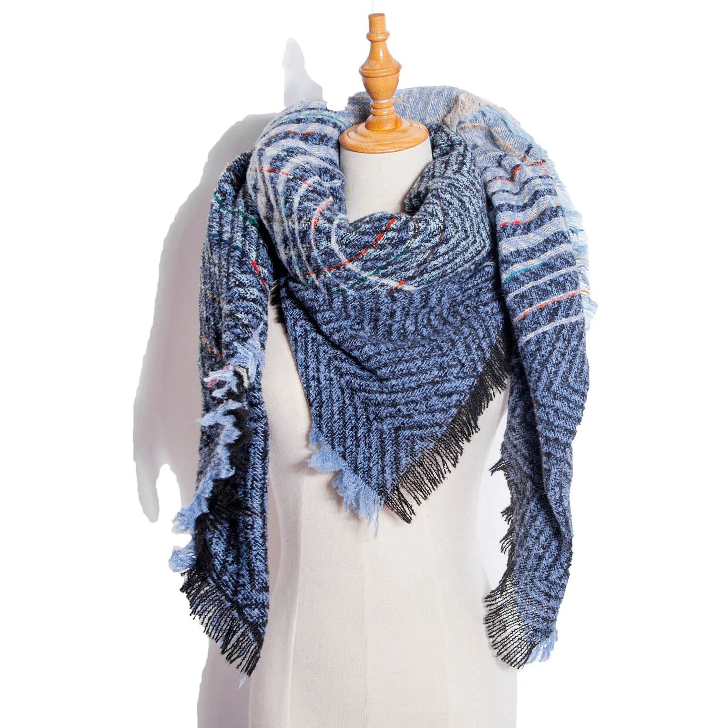 Autumn Winter Plaid Scarf Shawl Women Knitted Triangle Scarves Bandana Lady Warm Blanket Shawls Wraps Neck Scarfs