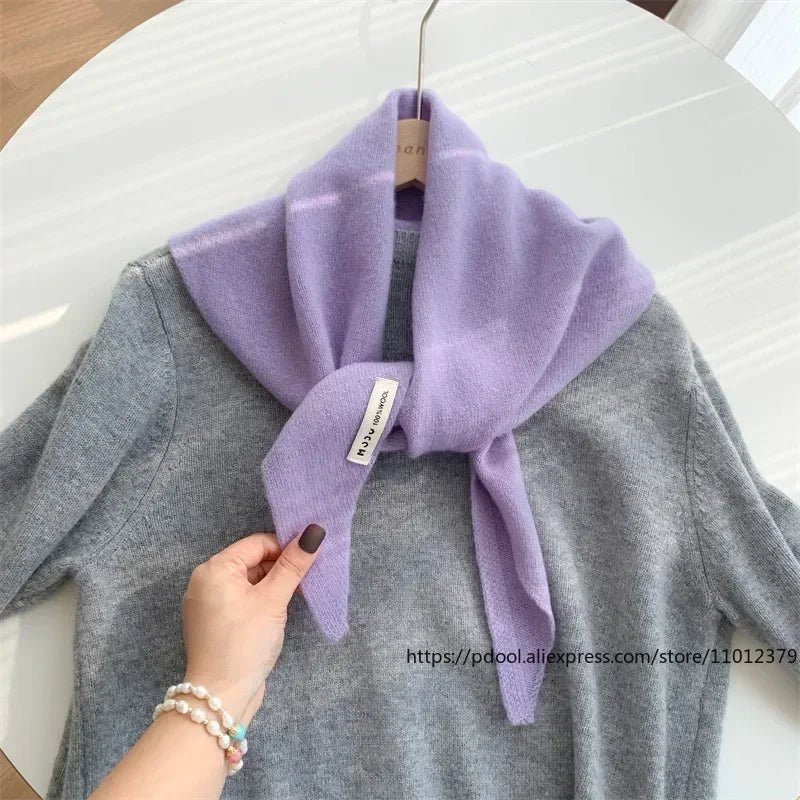 British Korean Triangle Scarf Niche Wool Triangular Scarf Women Headscarf Knitted Scarf Multi-functional Warm Knitted Scarf