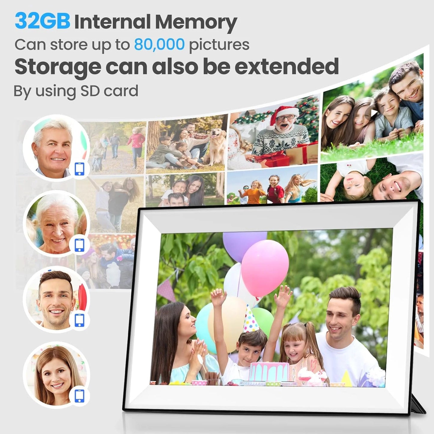 10.1-Inch WiFi Digital Photo Frame Cloud Digital Picture Frame 1280*800 TFT Touch Screen 32GB Storage Share Photo via APP