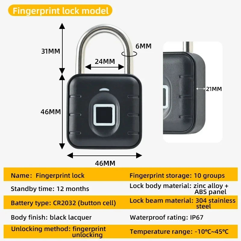 EGFirtor Tuya Smart Home Biometric Digital Padlock IP67 Waterproof Smart Door Lock Cabinet Lock Gym Wardrobe Door Password Lock