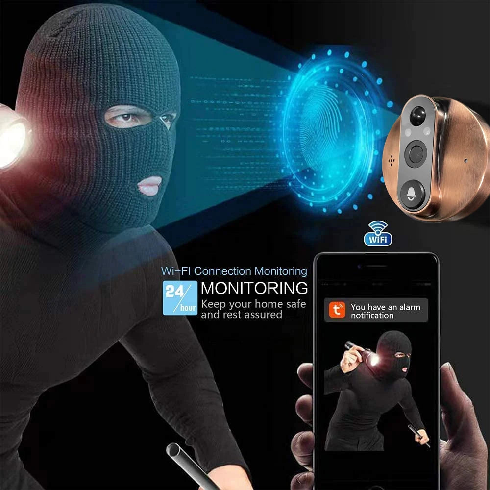 Alexa Google 3MP Tuya Smart WiFi Door Bell Eye Peephole Battery PIR Motion Detect Night Vision Digital Viewer Doorbell Camera