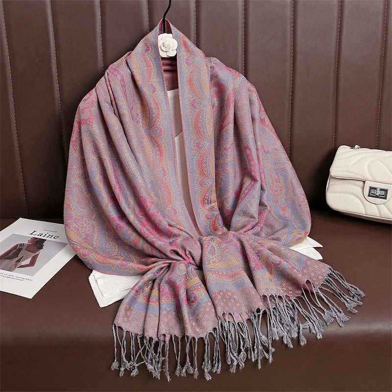 Women Paisley Scarf Cashmere Feeling Pashmina Shawls Tassel Hijab Head Wraps Femme Winter Scarves Foulard Bufanda 2024